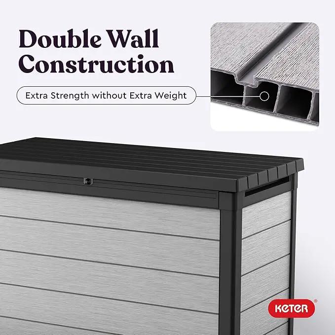 Keter Denali 200 Gallon Resin Large Deck Box with Double Wall 20mm Panels - Paintable and Drillable-Organization and Storage for Patio Furniture and Outdoor Items, Grey & Black by GreenHaven Gardens