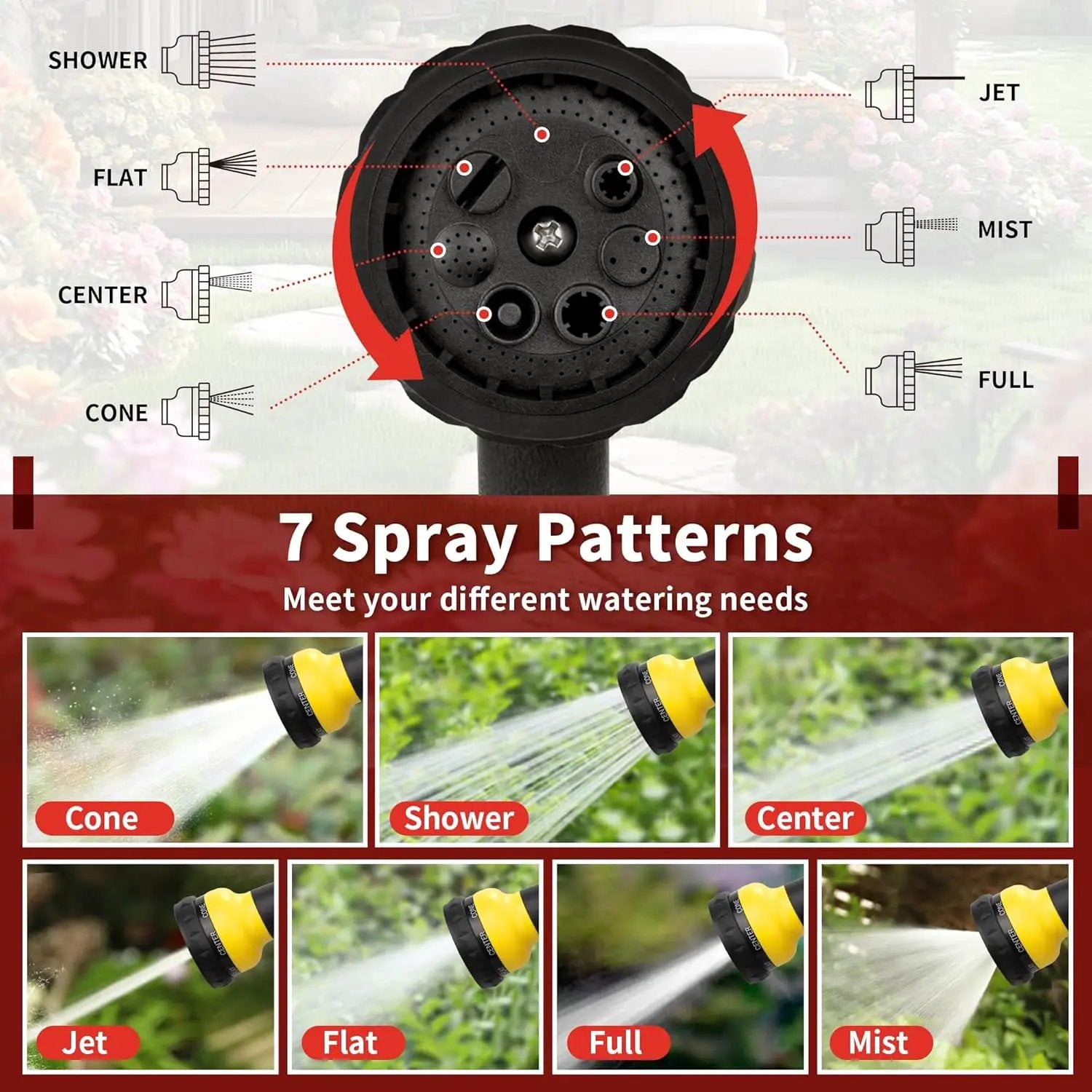 NEXCOVER Garden Hose Nozzle Sprayer - 7 Adjustable Watering Patterns Nozzle for Water Hose, Non-Slip Garden Spray Nozzle for Car Washing, Watering Plants, Pets Showering, Lawns Cleaning, Yellow by GreenHaven Gardens