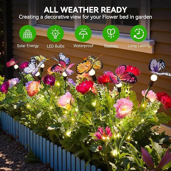 Solar Flowers Lights Outdoor Waterproof, 6 Pack 2 in 1 Solar Butterfly Bouquet for Garden Decor, LED Warm Lighting Garden Lights Outdoor for Pathway Yard Patio Decoration by GreenHaven Gardens