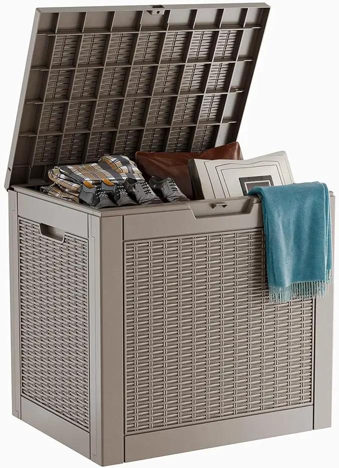 31 Gallon Outdoor Deck Box,Storage Lockable Waterproof Patio Furniture,Garden Tools,Cushions,Pool Accessories Outside Storage Resin Box(Grey) by GreenHaven Gardens