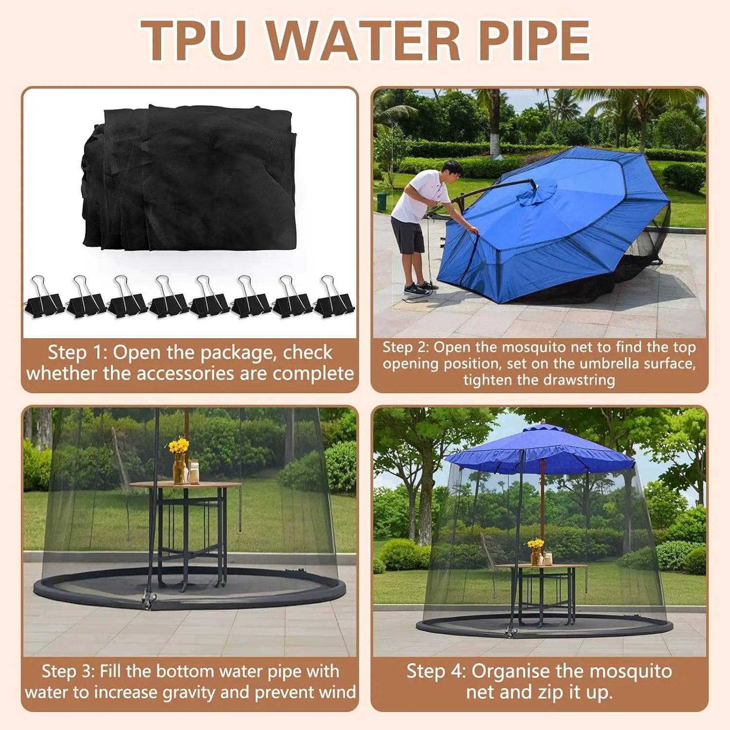 7.5-13FT Patio Mosquito Netting - Mosquito net for Patio Garden and Outdoor Umbrellas with Adjustable Elastic Cord and Zipper Umbrella net by GreenHaven Gardens