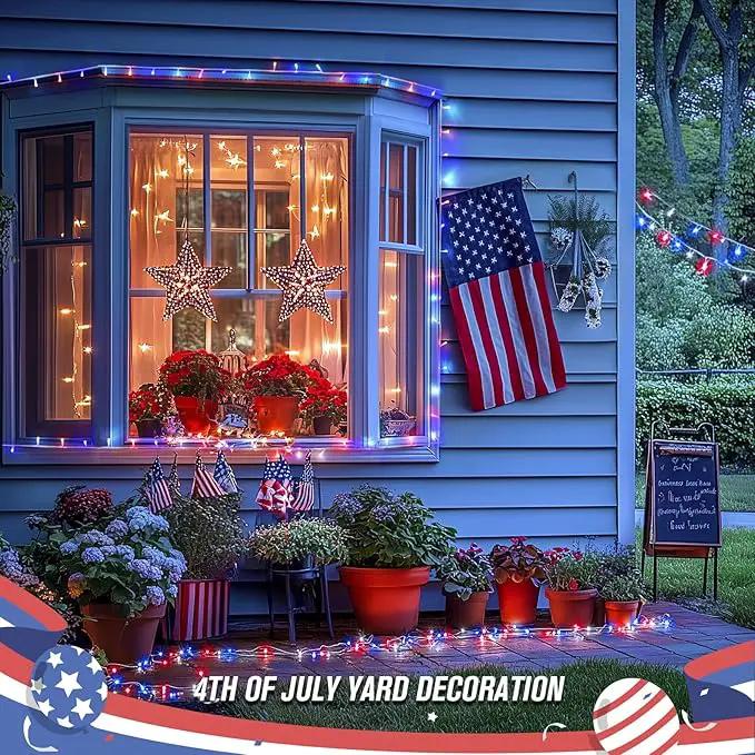 JMEXSUSS 400 LED Red White and Blue Lights Outdoor, 132FT 4th of July Lights Indoor, 8 Modes Patriotic String Light for Memorial Day Independence Day Decoration by GreenHaven Gardens