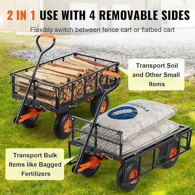 VEVOR 400lbs Steel Garden Dump Cart, Heavy Duty Garden Wagon Yard Dump Wagon with Removable Sides, Convert to Flatbed, Utility Liner, 10in All Terrain Wheels by GreenHaven Gardens