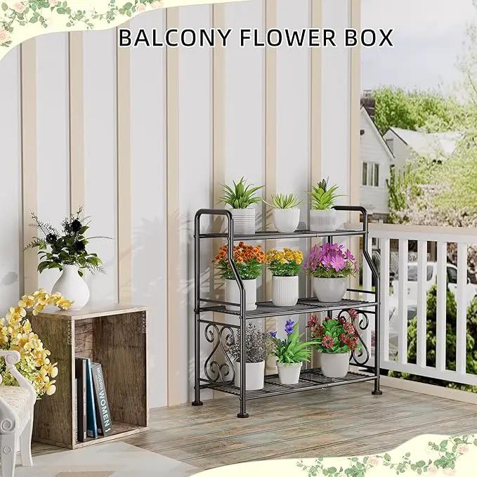 GIOTORENT Plant Stand Outdoor Indoor 3 Tier Metal Waterproof - 29.1" Plant Shelf for Patio, Balcony, Living Room, Large Capacity Tiered Plant Rack, Black by GreenHaven Gardens