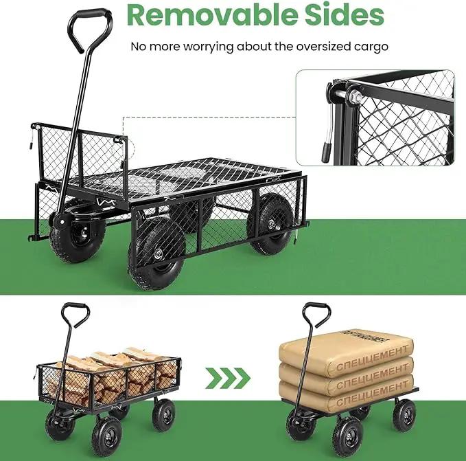 Homdox 660LB Garden Cart on Wheels, Heavy Duty Yard Wagon with 180° Rotating Handle, Mesh Foldable Garden Wagon Outdoor Utility Carts for Camping, Sports, Garden, Beach, Farm, Fishing, Black by GreenHaven Gardens