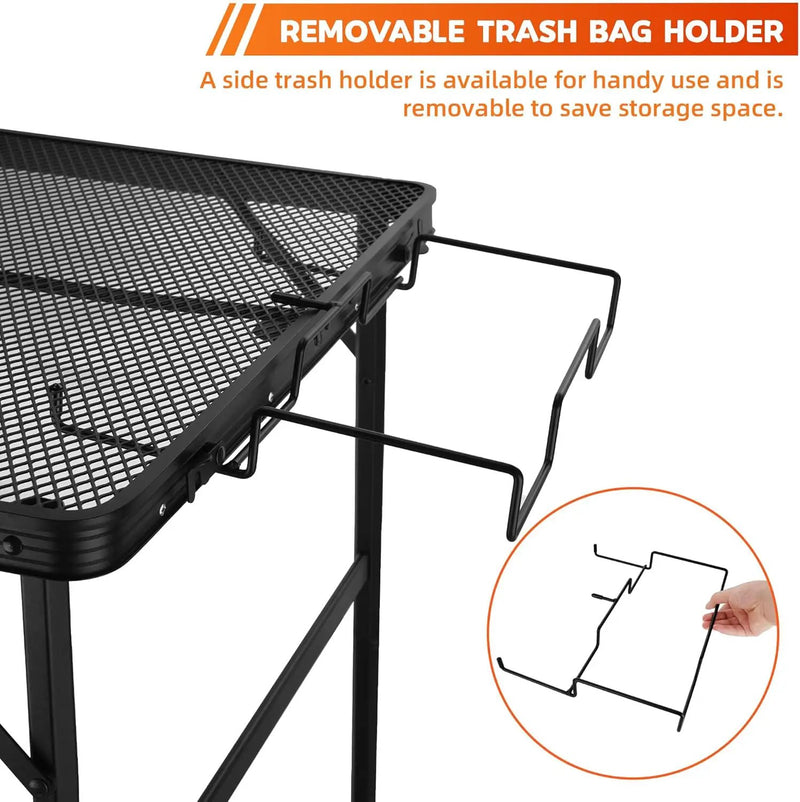 Outdoor Picnic Camping Table, Folding Grill Metal Table 3 Ft - Portable, Lightweight, Compact & Height Adjustable Collapsible Patio BBQ Table with Trash Bag Holder by GreenHaven Gardens
