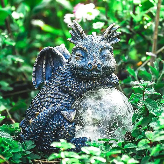 WONDER GARDEN Dragon Statue - Sleeping Dragon Figurines Solar Light Resin Garden Statues with Crackled Glass Globe Outdoor Waterproof Lawn Ornament Decor by GreenHaven Gardens
