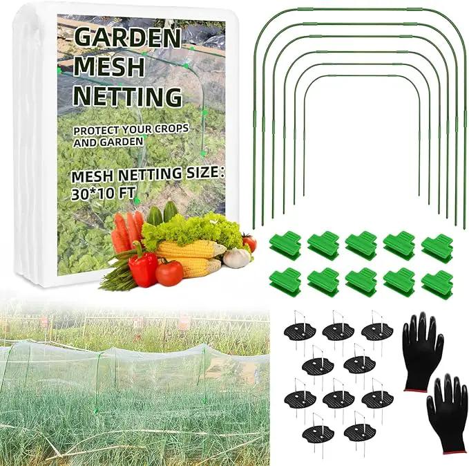 Garden Netting Kit, 10X30 Ft Garden Ultra Fine Mesh Net Bird Barrier Protection with Garden Hoops for Protect Garden Vegetables Flowers Shrubs Fruit Trees Indoors & Outdoors Plant Beds Greenhouse by GreenHaven Gardens