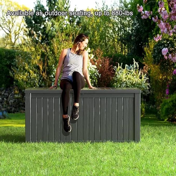 150 Gallon Resin Outdoor Deck Box Waterproof Patio Furniture, Garden Tools, Cushions, Pool Accessories Outside Storage (Black, 150 Gallon) by GreenHaven Gardens