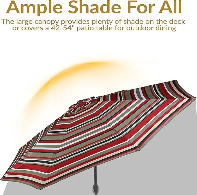 Sunnydaze Outdoor Patio Umbrella - Polyester Table Market Umbrella with Push-Button Tilt and Crank - 8 Sturdy Ribs - Awning Stripe - 9ft by GreenHaven Gardens