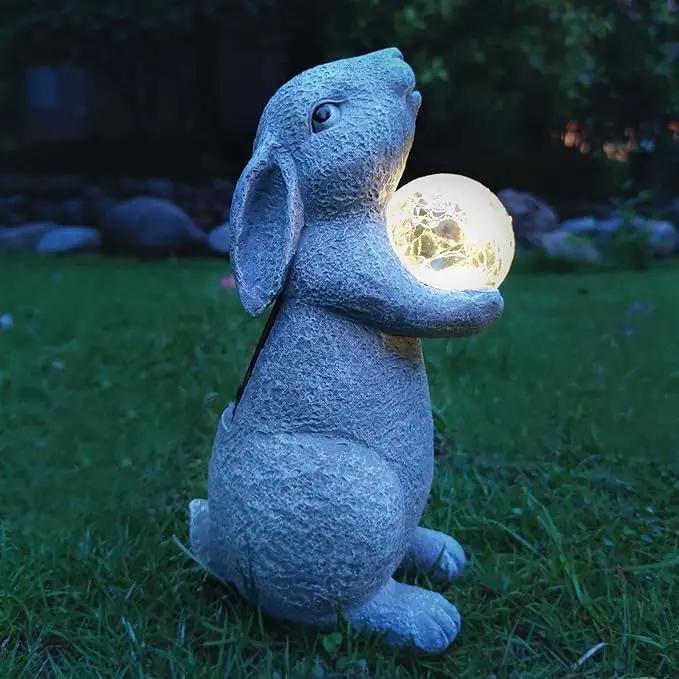 Solar Rabbit Statue Garden Decor -Rabbit Lover Gifts, with Gazing Solar LED Lights Ball Bunny Decoration for Garden Yard Patio Lawn Balcony - Gifts for Mom Grandma by GreenHaven Gardens