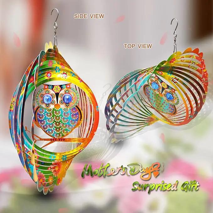 FONMY Wind Spinner Mandala Owl 12 inch 3D Stainless Steel Laser Cut Metal Art Geometric Pattern Hanging Wind Spinner, Kinetic Yard Art Decorations - Indoor/Outdoor Décor by GreenHaven Gardens