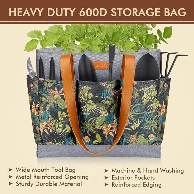 YAUNGEL Garden Tools - 10Pcs Garden Tool Set Heavy Duty Stainless Steel Gardening Supplies Hand Tools with Wooden Handle, Storage Tote Bag, Ideal Gardening Gifts for Women and Men, Black by GreenHaven Gardens