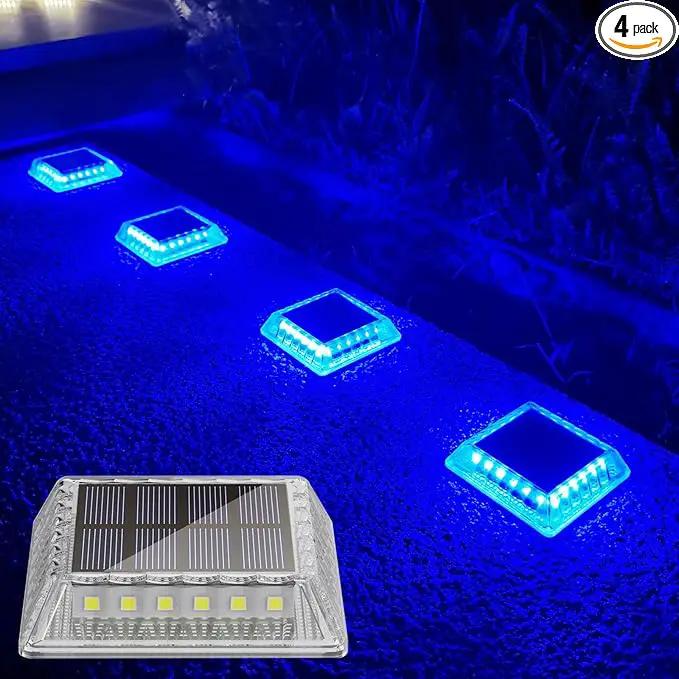 Lacasa Solar Deck Lights, 4 Pack 30LM LED Dock Lights Blue Light, Outdoor Solar Powered Step Lights Light up All Night IP68 Waterproof Auto ON/Off for Garden Stairs Driveway Pathway Lighting by GreenHaven Gardens