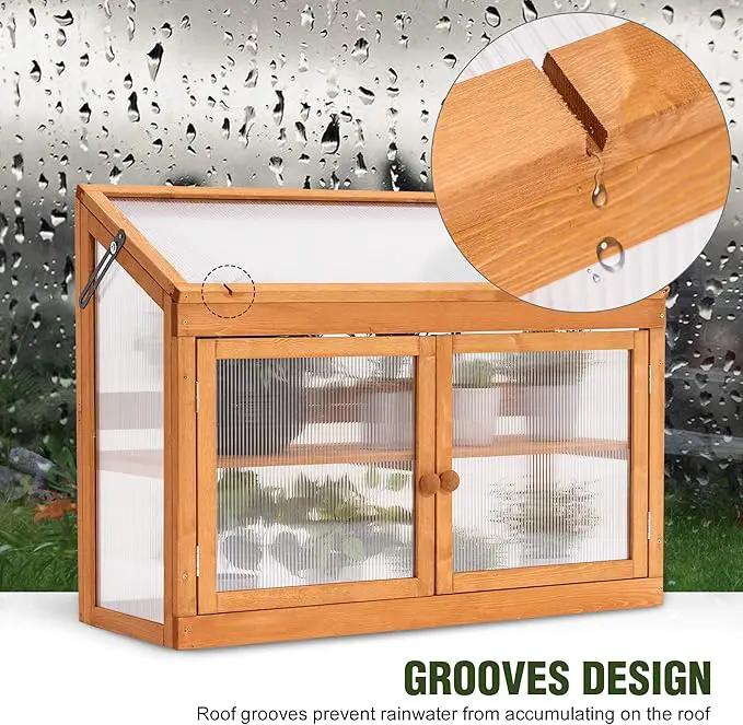 MCombo 2-Tier Wooden Cold Frame Garden Greenhouse Raised Flower Planter Shelf Bed Protection 6057-0160 (Orange) by GreenHaven Gardens