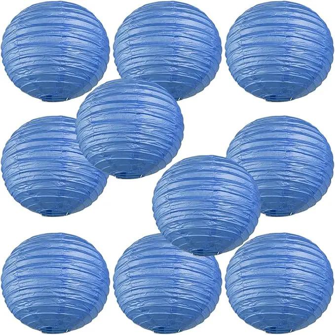 WYZworks Round Paper Lanterns 10 Pack (Flat Blue, 10") - Hanging Paper Lanterns Lamp for Wedding, Birthday, Party and Home Decorations with 8", 10", 12", 16" Option by GreenHaven Gardens