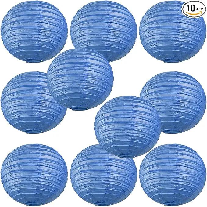 WYZworks Round Paper Lanterns 10 Pack (Flat Blue, 14") - Hanging Paper Lanterns Lamp for Wedding, Birthday, Party and Home Decorations with 8", 10", 12", 16" Option by GreenHaven Gardens