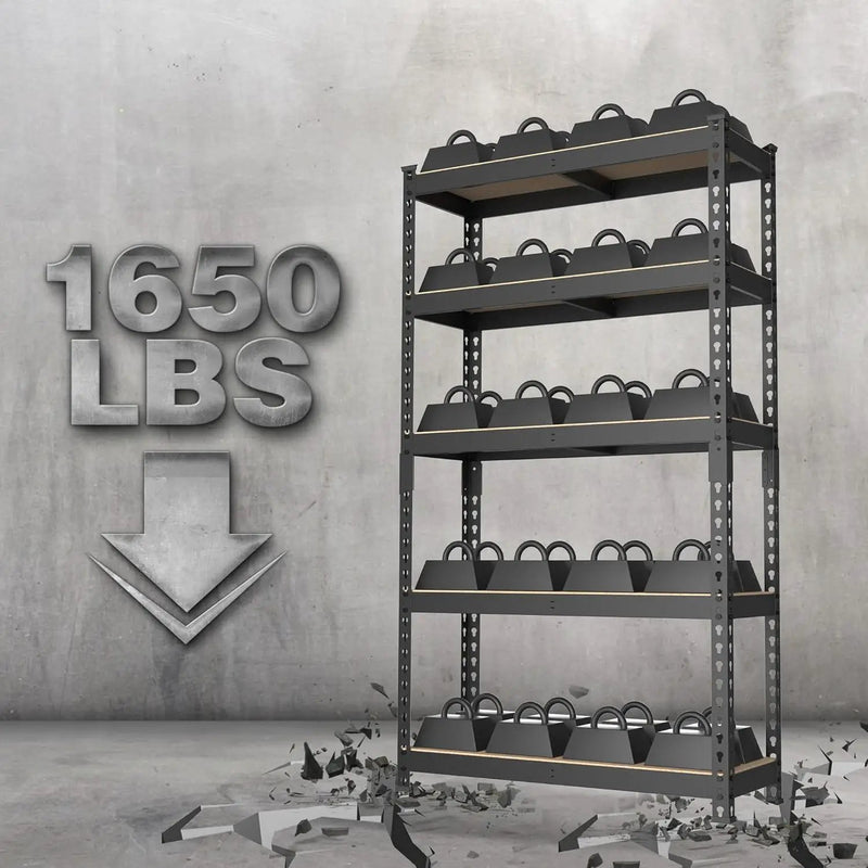 WORKPRO 5-Tier Steel Shelving Unit-Black, 27-2/5”W x 11-7/10”D x 60”H, Adjustable Storage Rack, Heavy Duty Shelf with MDF Board, 1650 lbs Load Capacity (Total) for Garage, Basement, Kitchen by GreenHaven Gardens