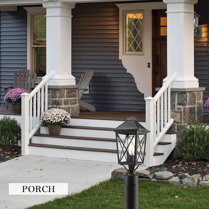 Darkaway Outdoor Post Lights, Aluminum Exterior Post Lantern Light Fixture with Seeded Glass, E26 Socket Fence Pole Deck Lighting for Garden Patio Pathway by GreenHaven Gardens