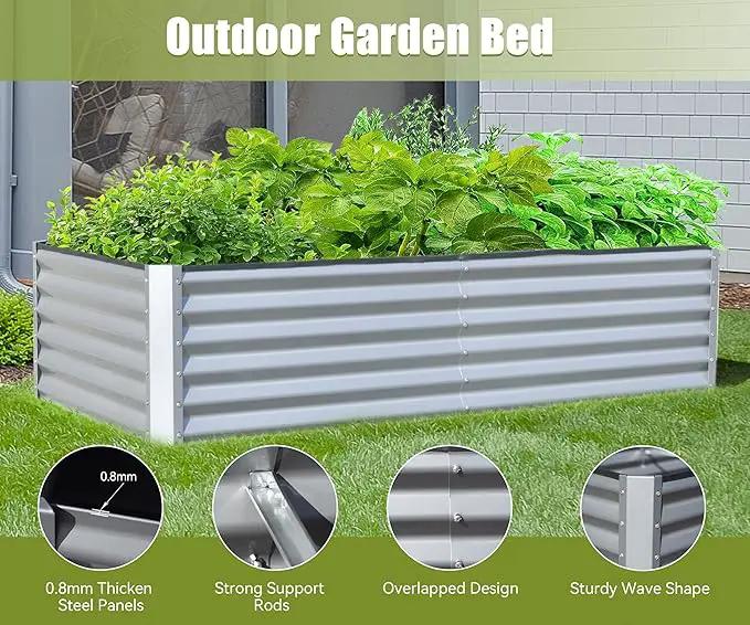 Domi Galvanized Raised Garden Bed, Outdoor Planter Garden Boxes Large Metal Planter Box for Gardening Vegetables Fruits Flowers, Silvery (6x3x1.5ft) by GreenHaven Gardens