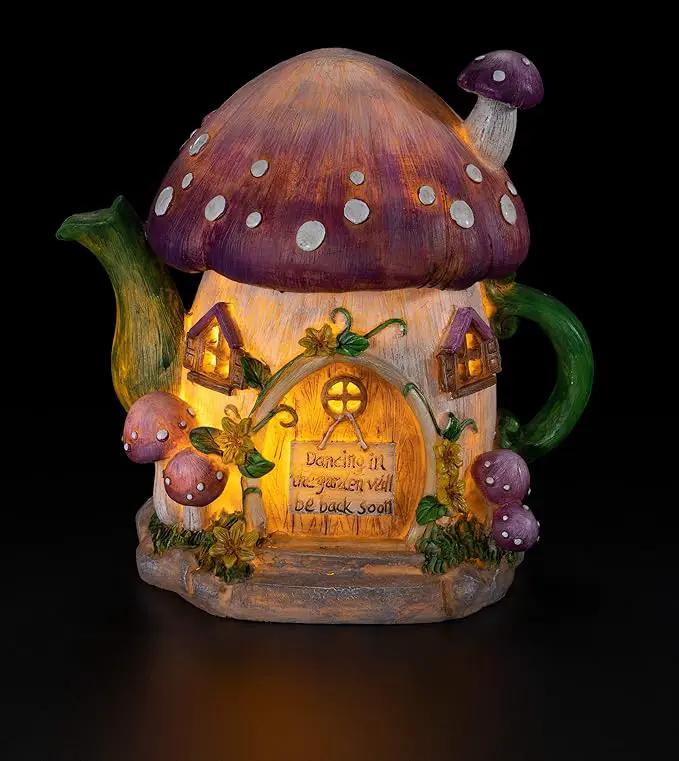 VP Home Mushroom Teapot Solar Light for Home and Outdoor Decor, Mushroom Solar Powered Flickering LED Garden Light, Solar Powered Teapot Backyard Party Decoration Light, Fairy Garden House by GreenHaven Gardens