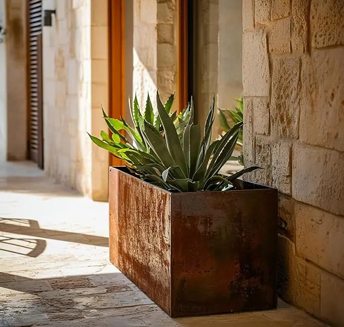 DIY CARTEL Corten Steel Rectangular Outdoor Planter Box, Rustic & Modern Farmhouse Design, Large Raised Metal Garden Bed for Commercial & Residential Use (36in x 16in x 16in) by GreenHaven Gardens