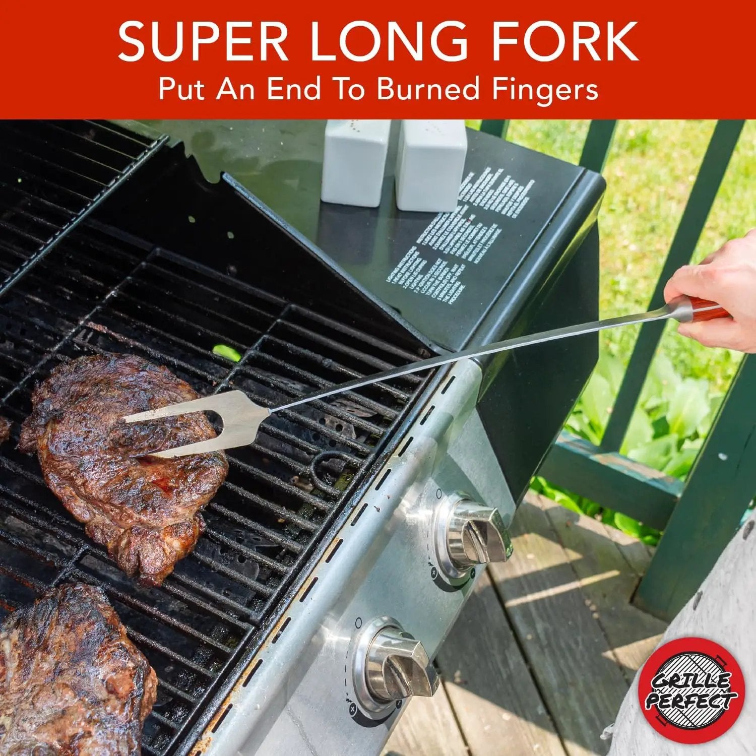 Grill Fork 24-inch Super Long for Grilling Barbecue Griddle and Fire Pit Extra Strong Curved Neck Premium Hardwood Handle Large Stainless Steel Tines for BBQ Outdoor Kitchen and Grilled Food by GreenHaven Gardens
