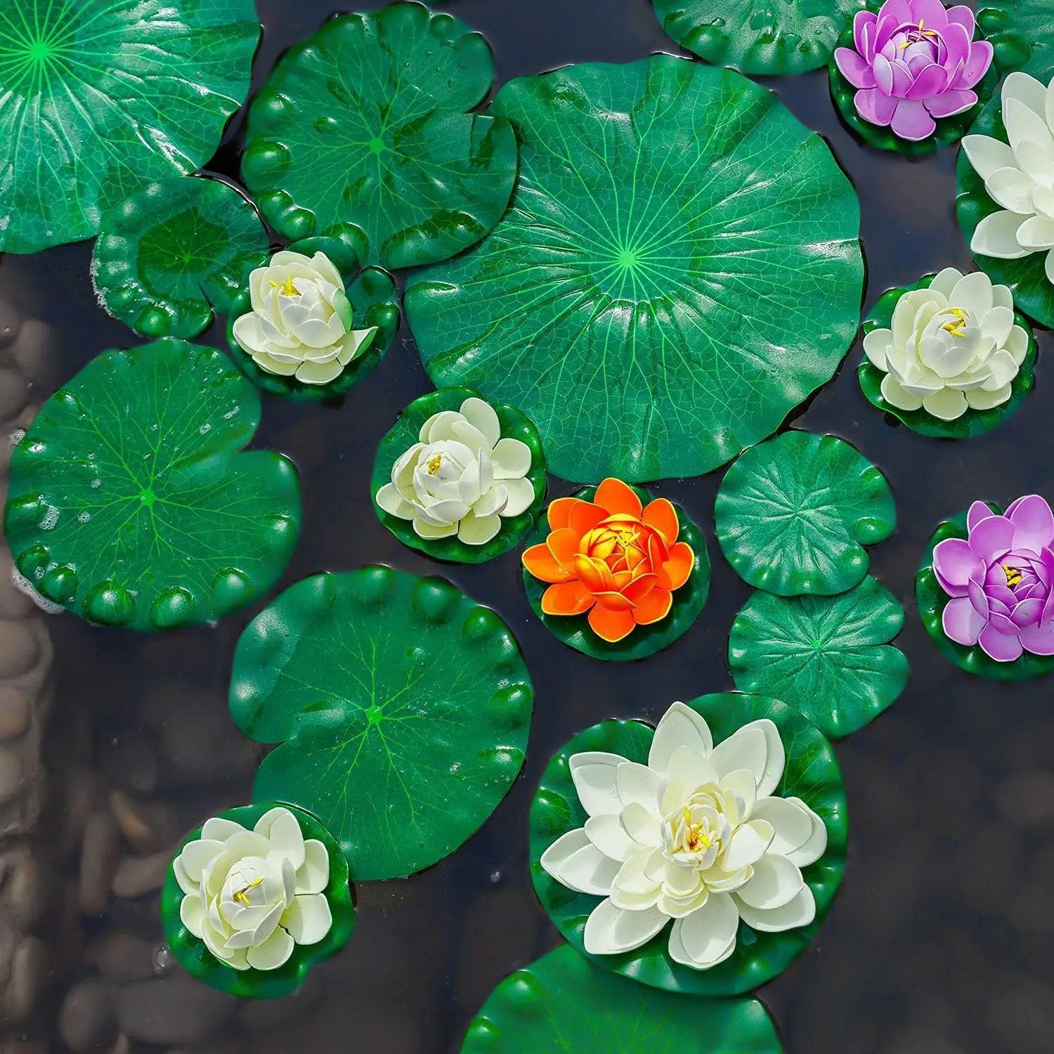 Floating Lily Pads for Ponds, 6Pcs Realistic Lily Pads Leaves Artificial Floating Foam Lotus Leaves Plastic Foam Water Lily Pads Foliage Pond Decor for Pond Pool Koi Fish Patio Aquarium by GreenHaven Gardens