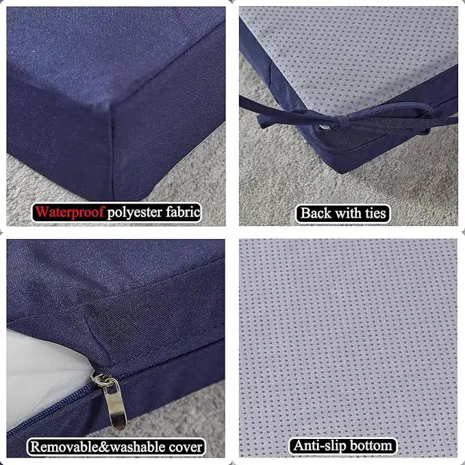 17 x 17 Inch Outdoor Seat Cushions for Patio Furniture with Non Slip and Ties Waterproof & UV Resistant Round Corner Outdoor Chair Cushions Replacement Set of 2, Navy Blue by GreenHaven Gardens