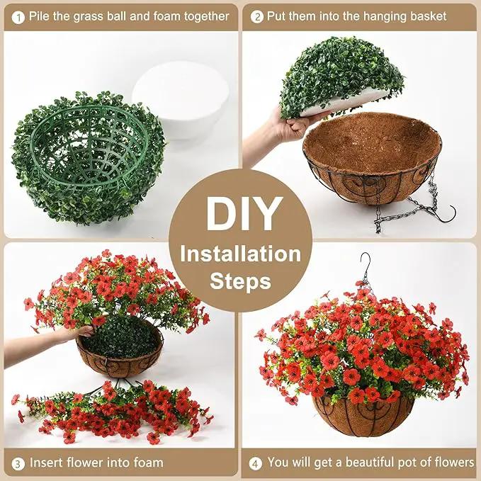 Artificial Faux Hanging Plants Flowers Basket Outdoor Porch Garden Spring Decoration, Fake Silk Daisy in Planter Realistic UV Resistant for Outside Home Patio Balcony Yard(Red) by GreenHaven Gardens