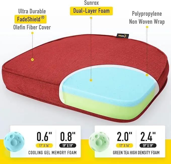 SUNROX Gel Memory Foam Chair Cushions, FadeShield Water-, Stain-Resistant Durable Reversible Seat Cushion Pads with Ties for Indoor/Outdoor Kitchen Dining Office 17"x16" Set of 4, Burgundy by GreenHaven Gardens