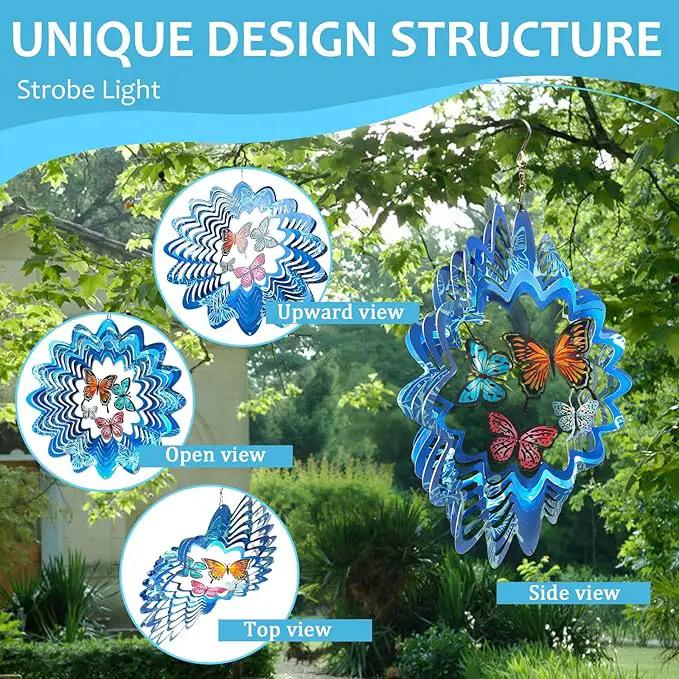 Butterfly Wind Spinners,12In Stainless Steel 3D Wind Spinner for Yard and Garden,Butterfly Gifts for Women Mom Grandma Wife Father,Outdoor & Indoor Hanging Kinetic Yard Art Decorations by GreenHaven Gardens