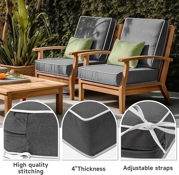PNP FKJP 2 Pack Outdoor Chair Cushion 20" X 20" X 4", Waterproof Outdoor Seat Cushions with Non-Skid Ties,Dark Gray (Cushion + Cover) by GreenHaven Gardens