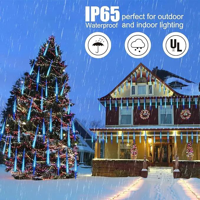 Christmas Lights Solar Powered, Meteor Shower Lights Outdoor, 16 Inches 8 Tube 288 LED Solar Meteor Lights for Tree Wedding Xmas Holiday Party Patio Decoration, Bule by GreenHaven Gardens
