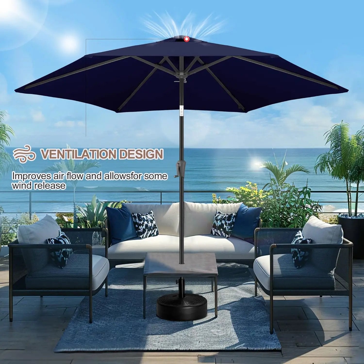 FLAME&SHADE 10ft Patio Umbrella - Outdoor Umbrella with 6 Sturdy Ribs, Push Button Tilt and Crank, UV Protection Table Market Umbrella for Pool, Porch，Garden, Deck, Backyard (Navy Blue) by GreenHaven Gardens