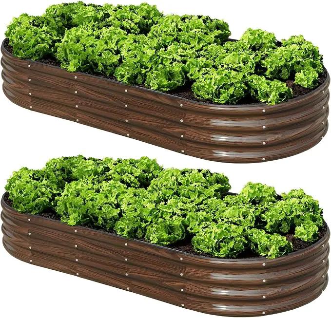 SnugNiture 2 Pcs 6x3x1ft Raised Garden Bed Kit, Outdoor Oval Metal Garden Planter, Ground Planter Box for Gardening Vegetables Flowers, Brown by GreenHaven Gardens