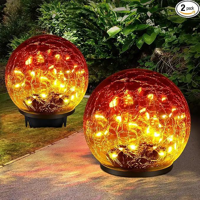 2 Pack Garden Solar Lights Outdoor Decorative, 60 LED Gradient red Cracked Glass Solar Globe Lights, Upgraded Waterproof Ball Lights for Yard Pathway Patio Christmas Outside Decor, 4.73" by GreenHaven Gardens