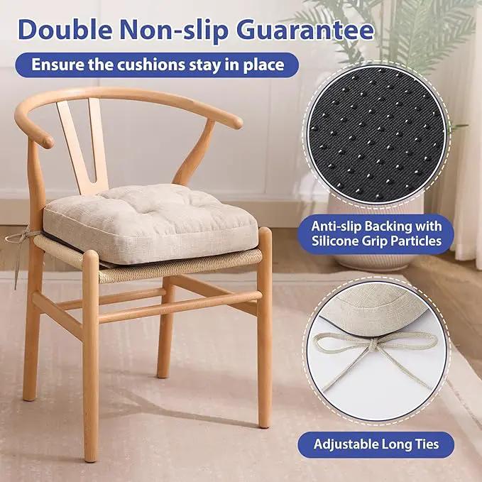 Chair Cushions, Memory Foam Dining Chair Cushions, Tufted Indoor Chair Pads, Set of 4, 16.5' x 16.5' x 3.5', Beige by GreenHaven Gardens