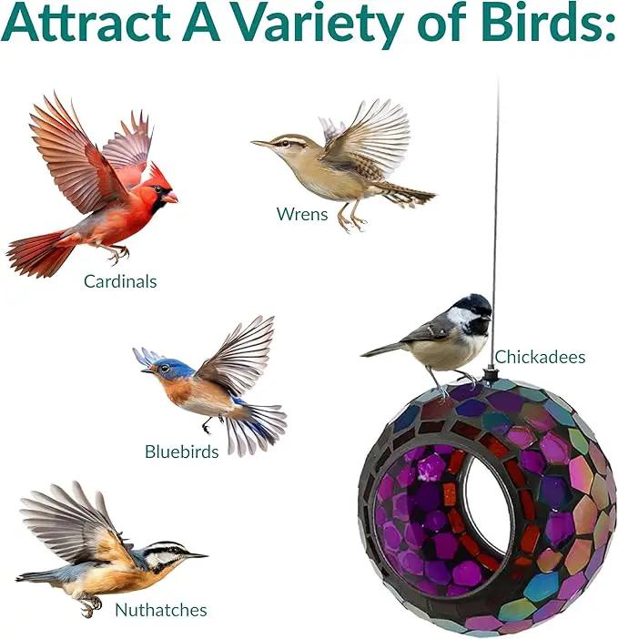 Sunnydaze 6-Inch Glass Mosaic Hanging Bird Feeder for Outdoors - Fly-Through Wild Bird Feeder - Iridescent Purple Mosaic by GreenHaven Gardens