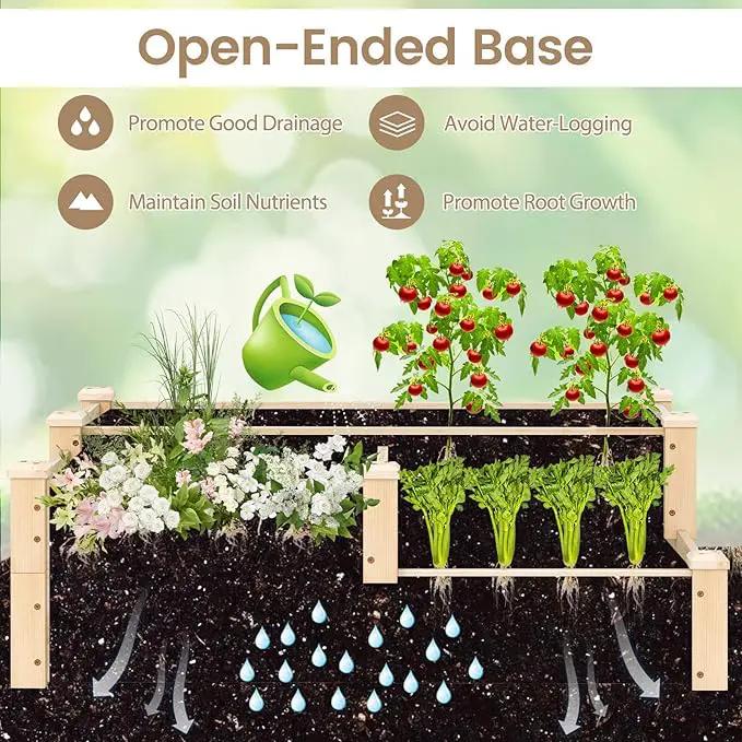 HAPPYGRILL 3-Tier Raised Garden Bed, Wood Elevated Planter Box w/Open-Ended Base, 3 Planting Depths& 2 Arrangement Options for Yard Lawn, Outdoor Planter Raised Beds for Vegetables Herbs Fruits by GreenHaven Gardens