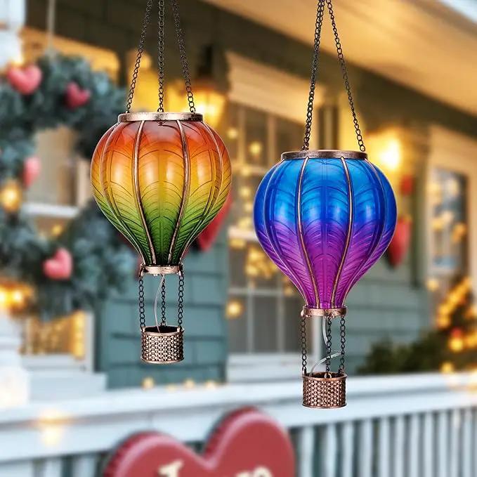 TERESA'S COLLECTIONS 2 Pack Hanging Solar Lantern Outdoor Garden Decor for Valentine ,Waterproof Plastic Hot Air Balloon Orange Flickering Flame Effect Lantern for Yard Tree,Gift for Mom,18" by GreenHaven Gardens