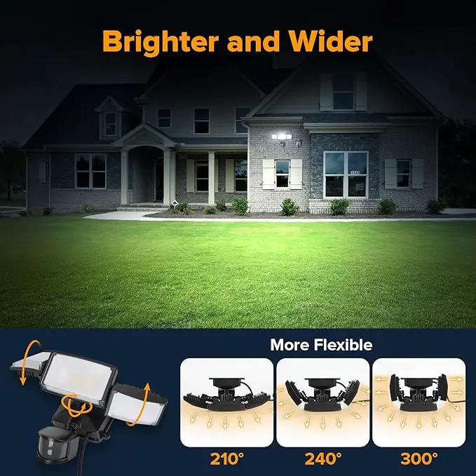LUTEC 49W Motion Sensor Outdoor Lights, 5500 LM Plug in Flood Light Outdoor, Dusk to Dawn, IP65 Waterproof Security Lighting, 5000K Daylight, Adjustable Wall-Mounted for Garage, Yard, Porch (Black) by GreenHaven Gardens