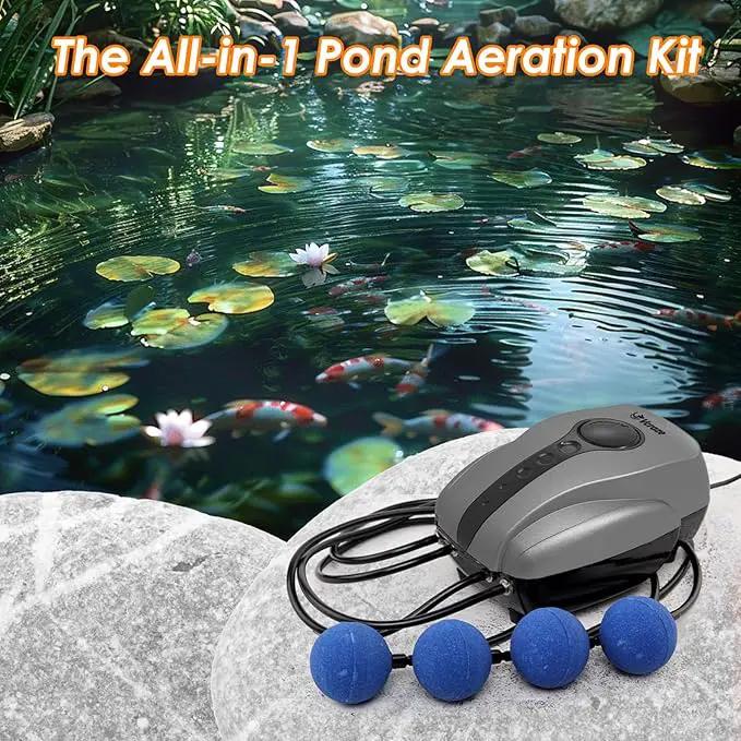 Pond Aerator Pump Pond Aeration Kit with Check Valves Air Stones Airline Tubing, All-in-1 Pond Deicer Pond Air Pumps for Outdoor Ponds up to 2000 Gallon by GreenHaven Gardens
