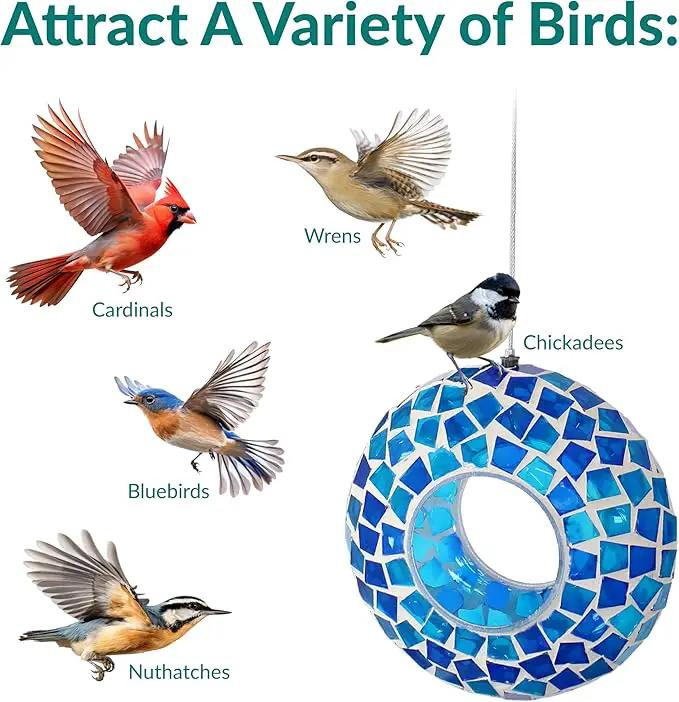 Sunnydaze 6-Inch Glass Mosaic Hanging Bird Feeder for Outdoors - Fly-Through Wild Bird Feeder - Blue Mosaic by GreenHaven Gardens