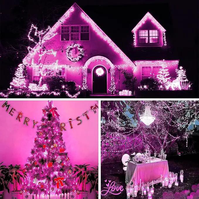 Solar String Lights Outdoor, 2-Pack Total 80FT 200 LED Solar Christmas Twinkle Lights Outside Waterproof Copper Wire 8 Modes Solar Fairy Lights for Garden Tree Party Birthday Christmas Decor (Pink) by GreenHaven Gardens