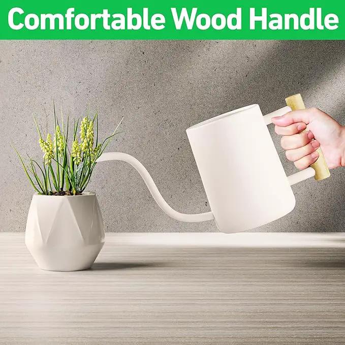 35 oz Metal Small Indoor Watering Can with Long Spout & Real Wood Handle for House Plants, Succulents, Cacti & Seedlings - White Long Spout Watering Can Indoor Plants - Stylish, Gentle Flow, No Spills by GreenHaven Gardens
