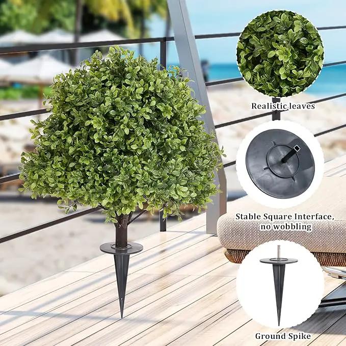 27" Tall Artificial Boxwood Ball Topiary Trees Set of 2, UV Resistant Large Faux Plants Outdoor, 2ft Fake Bushes and Shrubs Look Real with Ground Spike for Front Porch Outside Planter Backyard Decor by GreenHaven Gardens
