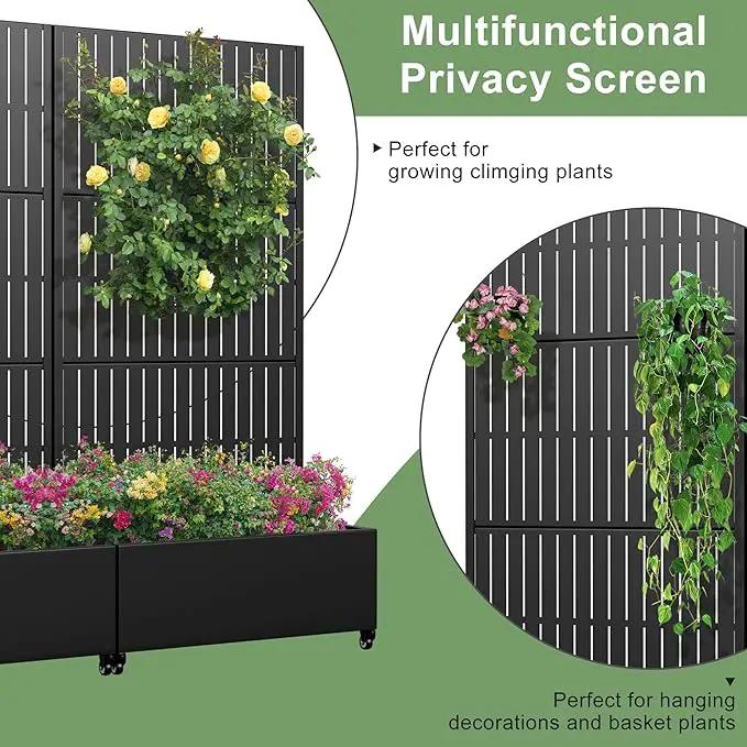 Casaphoria Metal Raised Garden Bed with Trellis and Wheels, 72"x35"x16" Planter Box for Climbing Plants, Vegetables & Vines, Features Drainage Holes and Privacy Screen (Black-Fence) by GreenHaven Gardens