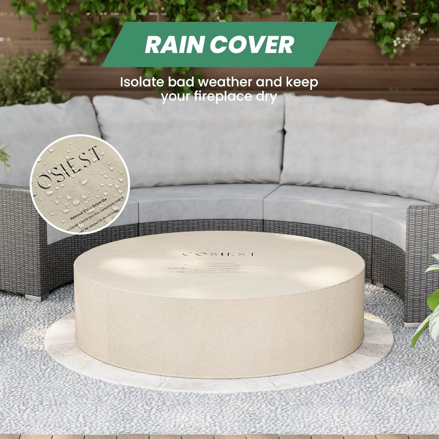 COSIEST 42 inch Outdoor Propane Fire Pit Coffee Table w Concrete Round Base Patio Heater, CSA Certified, 50,000 BTU Stainless Steel Burner, Free Lava Rocks, Rain Cover, Wind Guard, Tank Cover, Gray by GreenHaven Gardens