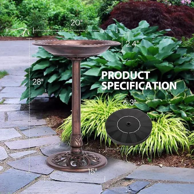 VIVOHOME Polyresin Antique Outdoor Bronze Garden Bird Bath and Solar Powered Round Pond Fountain Combo Set by GreenHaven Gardens